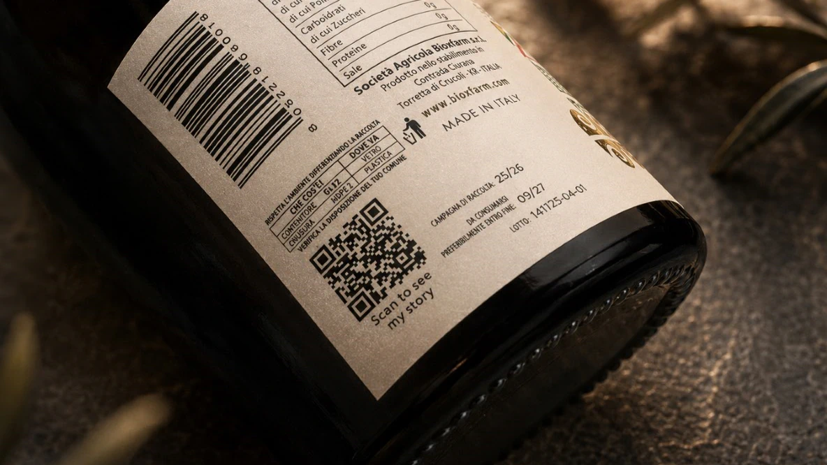 Label for BioXFarm traceable olive oil